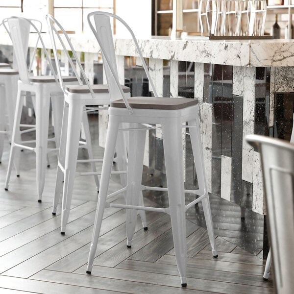 Flash Furniture 30" White Metal Counter Stool-Gray Poly Seat CH-31320-30GB-WH-PL2G-GG - main